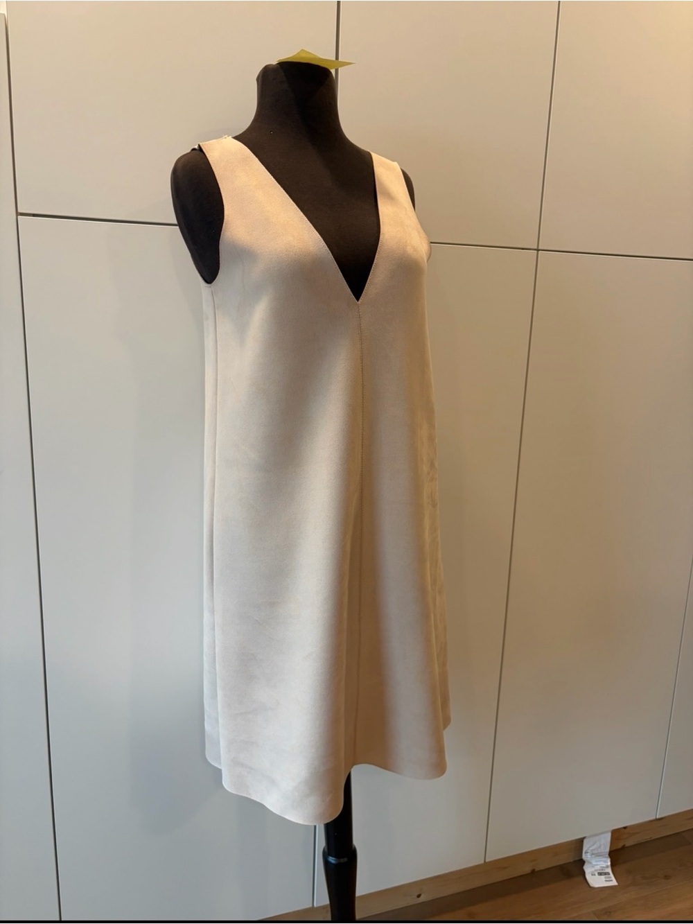 ZARA Cream Faux Suede V-Neck A-Line Dress Size M
